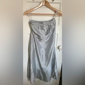 Elegant Silvery Strapless Midi Dress